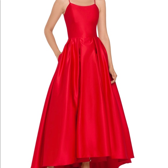 Betsy & Adam High/Low Red Ballgown - Picture 1 of 6